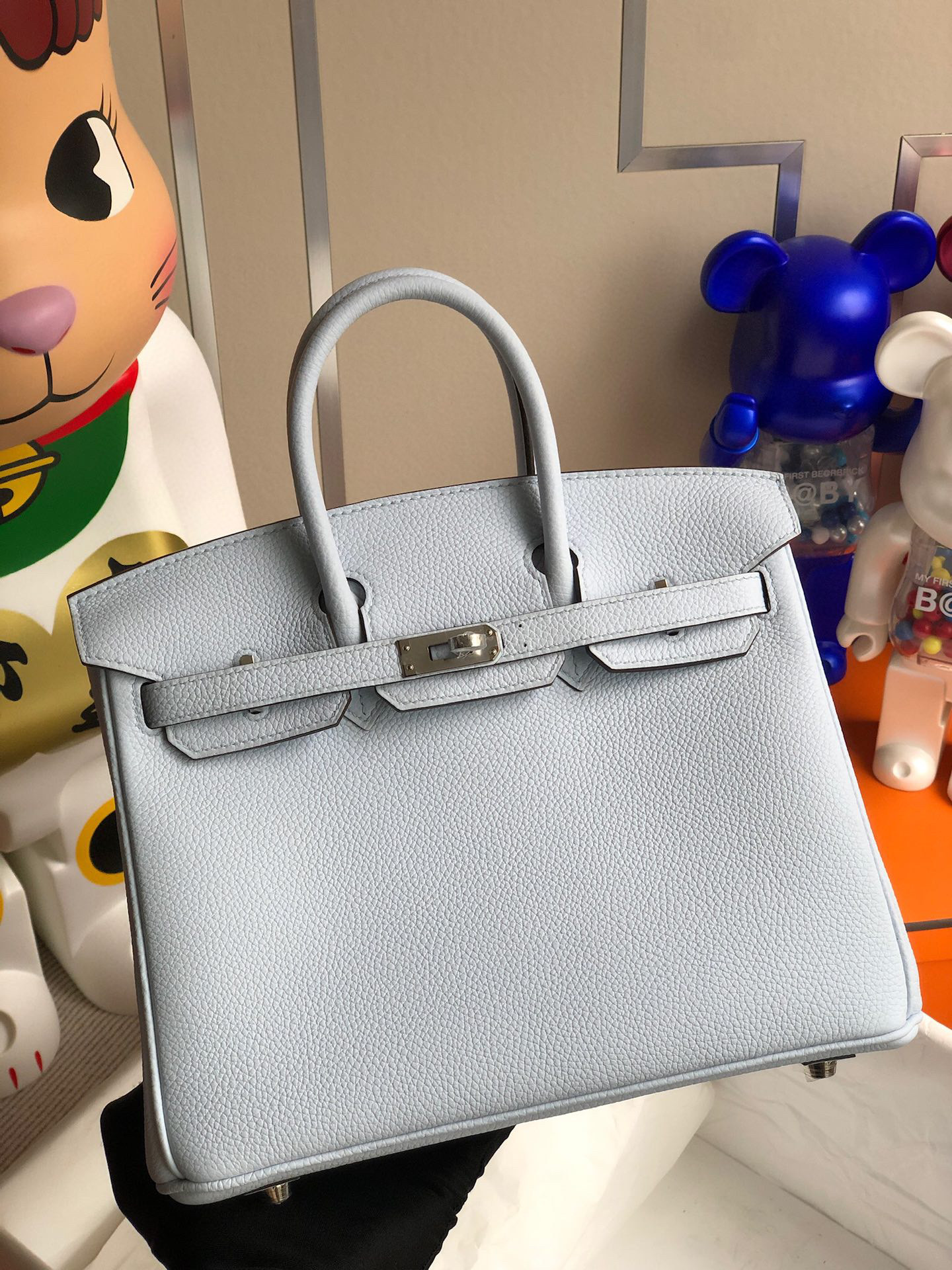 Hermes Birkin 25CM Togo T0 Bleu Brume Silver Hardware Handmade