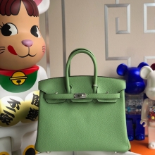 Hermes Birkin 25CM Togo Leather 3i Vert Criquet Silver Hardware HandMade